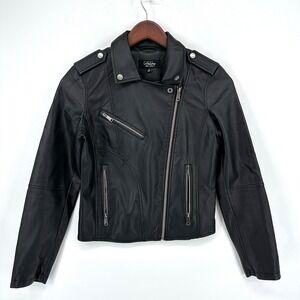 Coffee Shop New York Womens Black Snap & Zip Long Sleeve Stretch Moto Jacket M